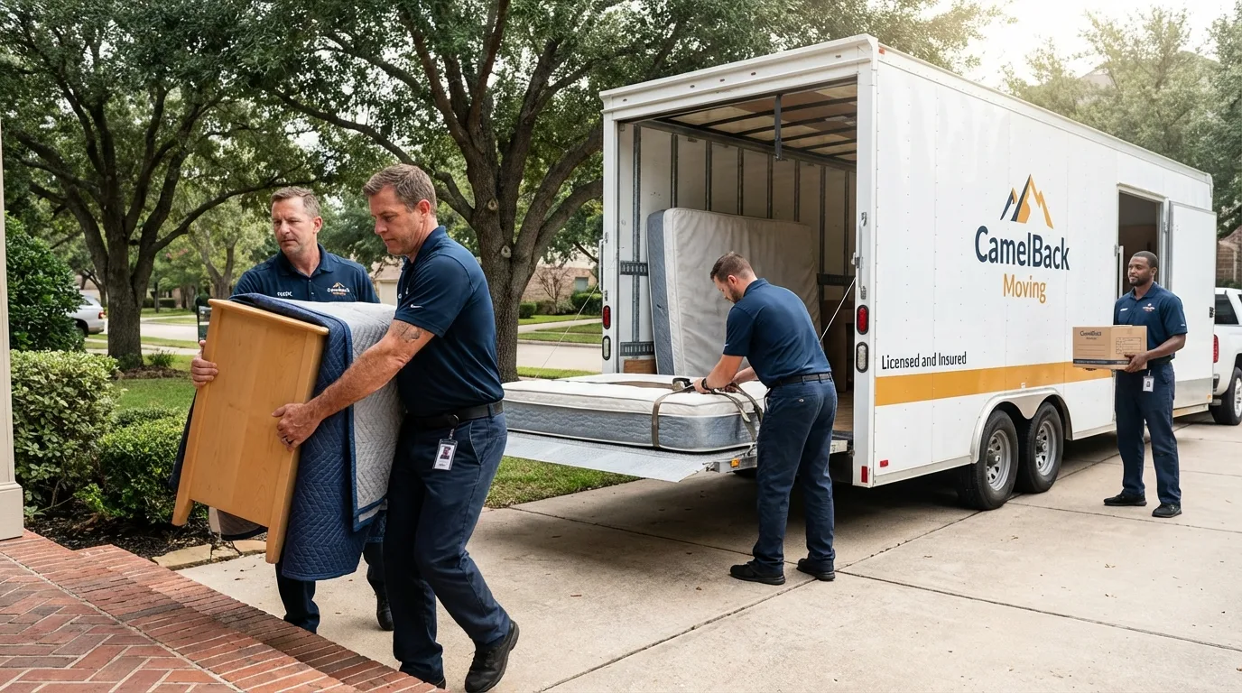 Crew loading residential truck for cross-state move from Washington, IA